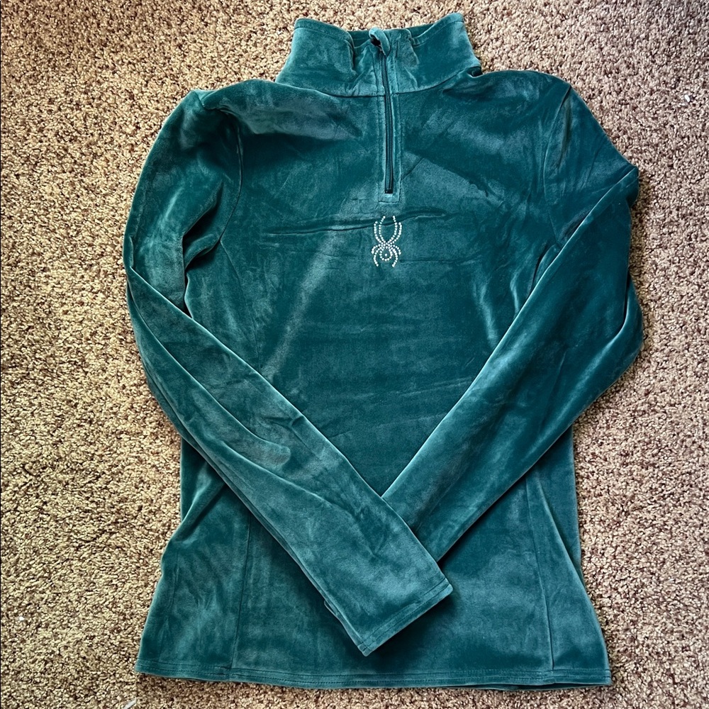 Spyder Shimmer Bug Forest Green Quarter-Zip Fleece Pullover